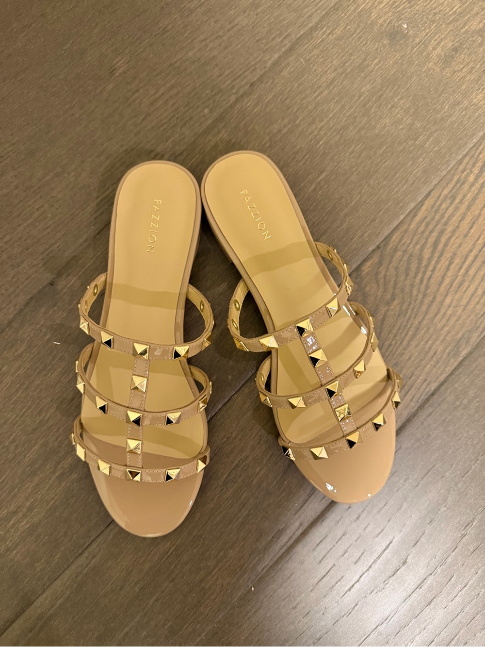 Fazzion Nude Studded Strappy Slide Mules